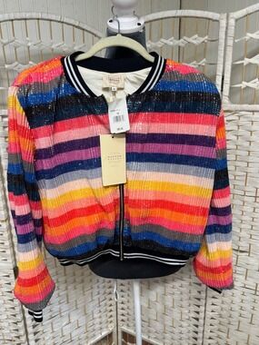 Hannah Banana Banana Republic Multicolor Striped Sequin Bomber Jacket